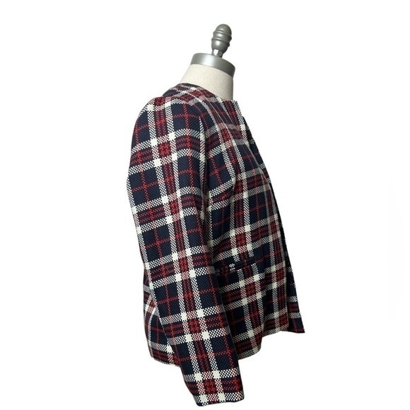 ATMOSPHERE Red Blue White Plaid Long Sleeve Open Tweed Style Blazer Size 8 - Picture 7 of 10